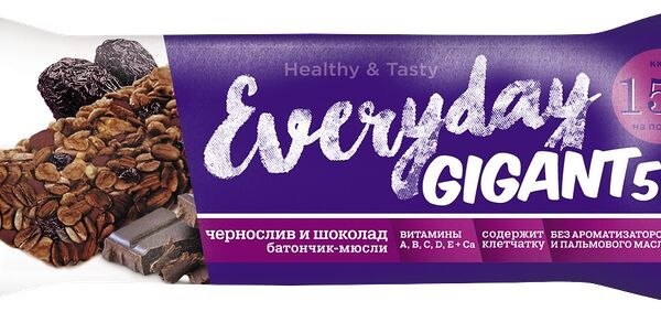 Ореховый батончик Everyday Granola с черносливом и шоколадом фрукты 50г