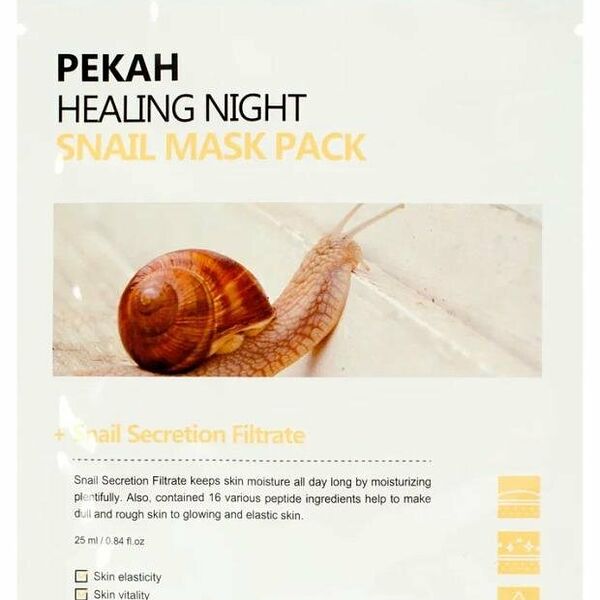 Маска для лица Pekah Вечерняя омолаживающая тканевая с муцином улитки