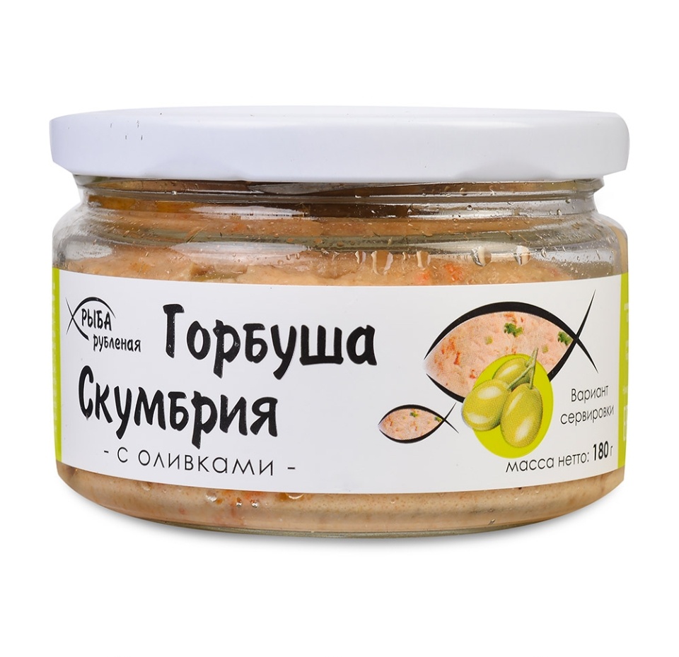 

Рыба рубленая Скумбрия-Горбуша с оливками 180 г, Россия