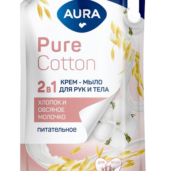 Крем-мыло Aura Pure Cotton 2в1 для рук и тела Хлопок и овсяное молочко