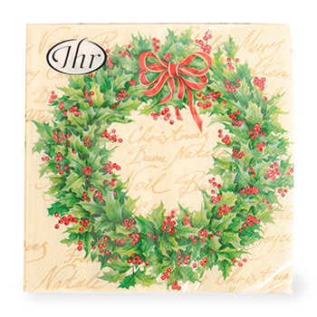

Салфетки Ihr holly wreath cream 33х33см, 3-слойные, Ihr 1 упк 20шт Германия