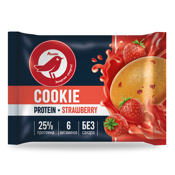 Печенье Ашан Красная птица протеиновое с клубничным вкусом