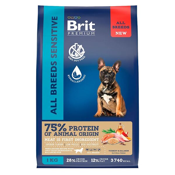 Сухой корм для собак Brit Premium Dog Sensitive с лососем и индейкой для чувствительного пищеварения 1 кг