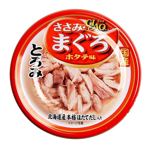 Корм для кошек CIAO Мраморная вырезка желтоперого тунца с гребешком и парным филе курицы Inaba Shyokuhin. Co. Ltd