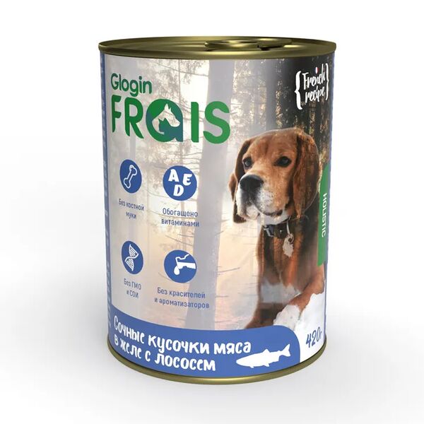 Влажный корм для собак Frais HD Сочные кусочки мяса в желе с лососем