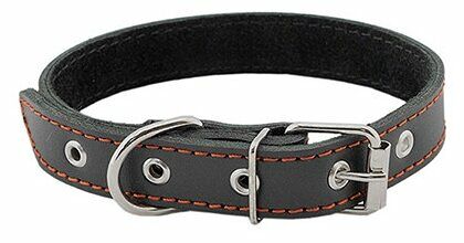 HOMEPET ошейник для собак кожаный простой двойной простроченный двухслойный 28-38 см., Черный