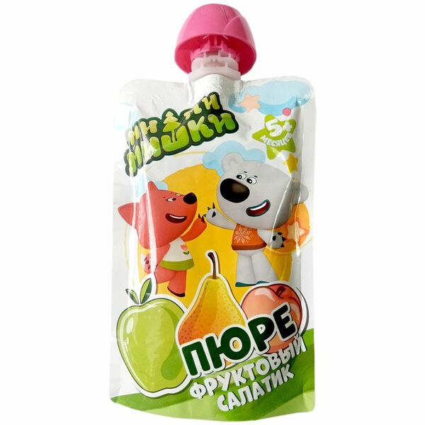 Пюре Ми-Ми-Мишки Фруктовый салатик Яблоко-Груша-Персик с 5 месяцев, 90г