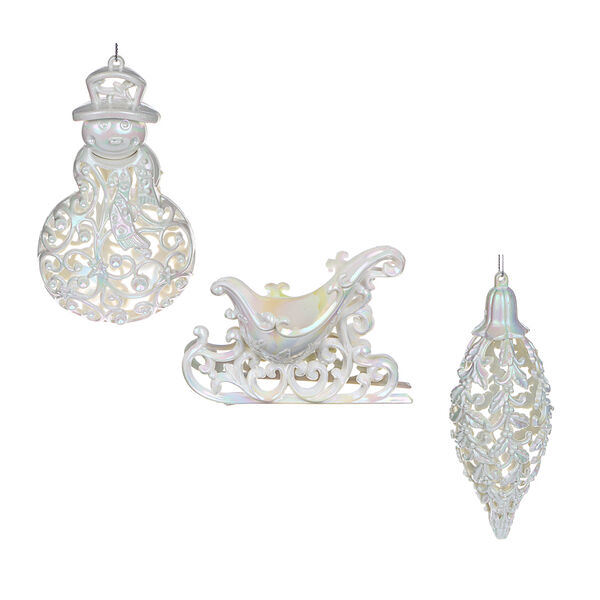 Сноу бум подвеска 14см, пластик, белый перламутр, 3 дизайна