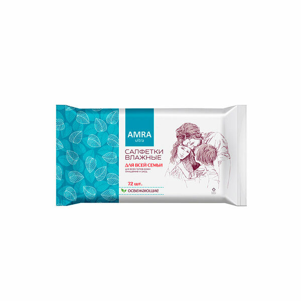 Влажные салфетки Amra Ultra Освежающие Для Всей Семьи 72 шт