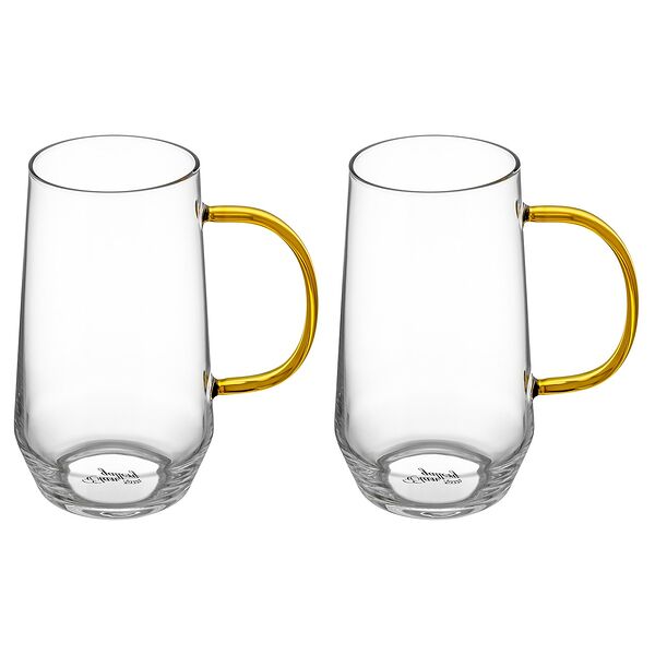 Набор кружек Crystal glass с ручкой янтарного цвета, 2 шт, 465 мл, стекло