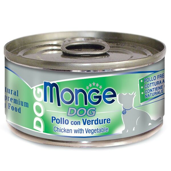 Корм для собак MONGE Dog Natural куриные кусочки с овощами банка 95г