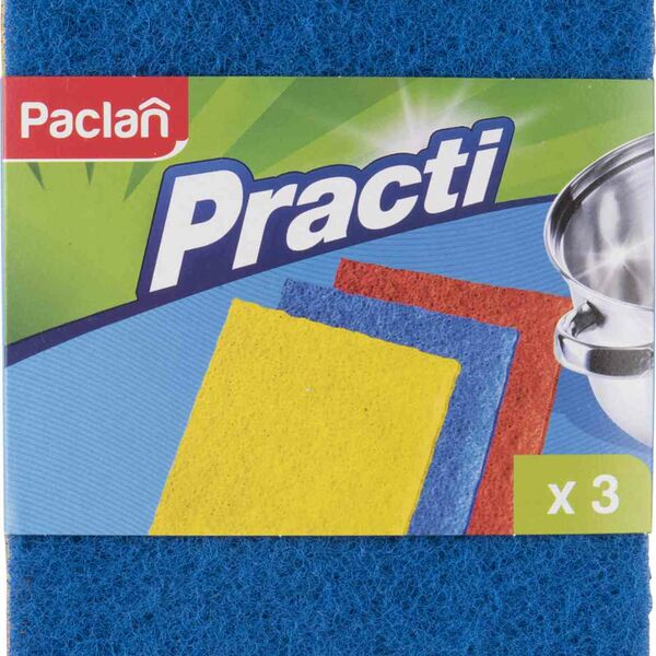 Мочалки для мытья посуды Paclan Practi абразивные 3 шт 150х125х20мм