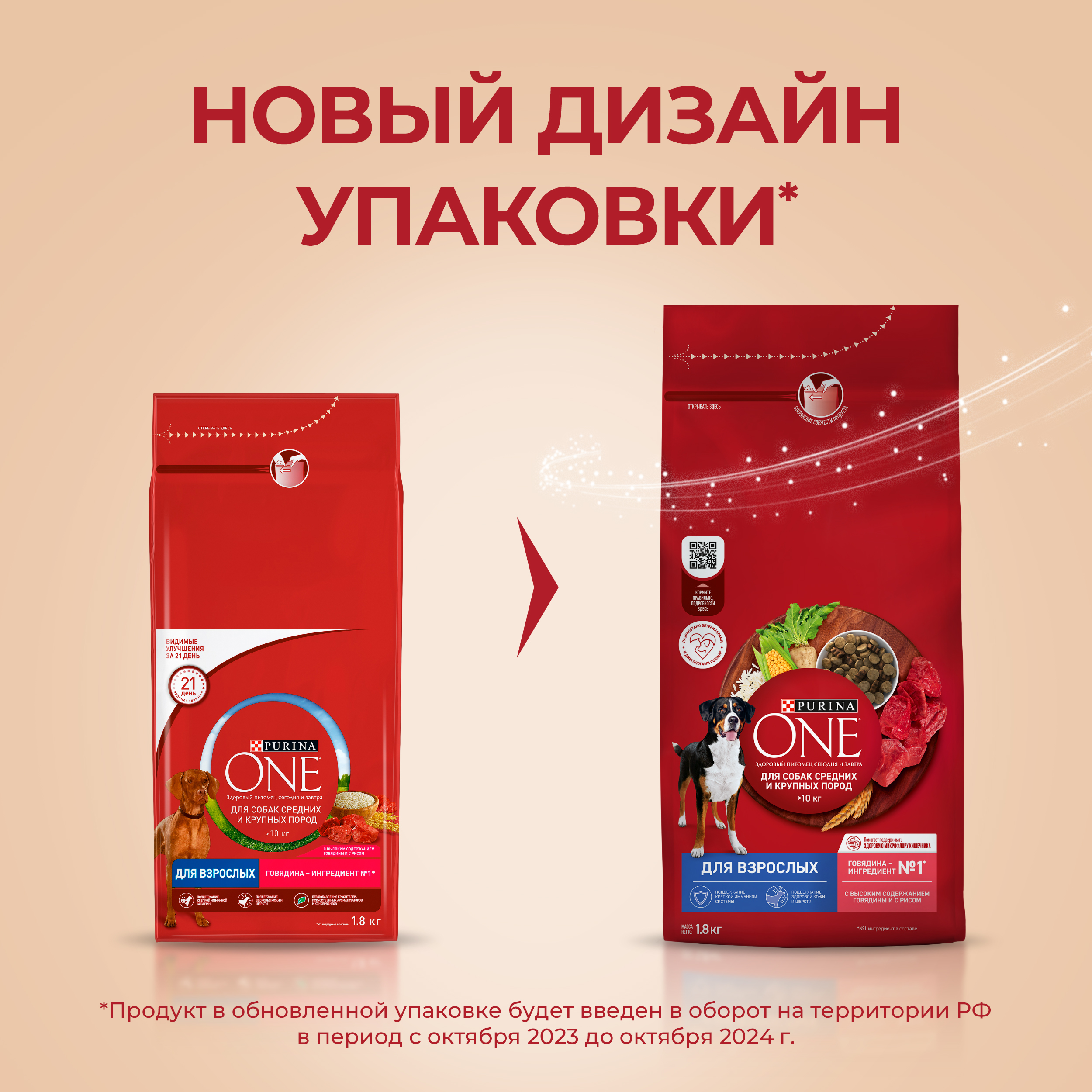

Сухой корм Purina One для взрослых собак средних и крупных пород с высоким содержанием говядины и с рисом 1.8 кг