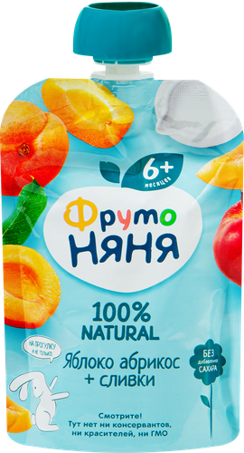 

Пюре ФрутоНяня из яблок и абрикосов со сливками 6+, 90 г