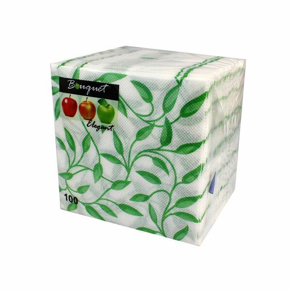 Салфетки бумажные Bouquet Узоры зеленые 1-слой, 24х24 см, 100 шт