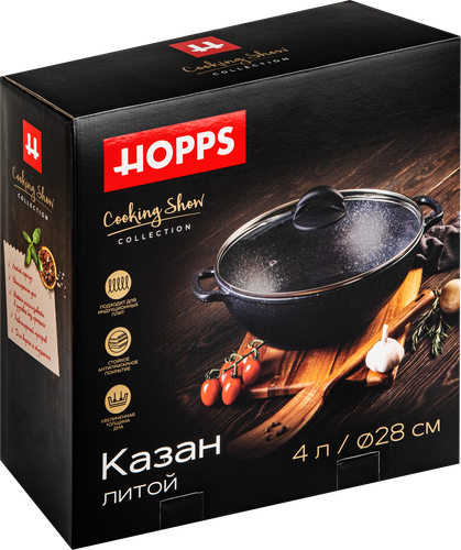 

Казан HOPPS Cooking Show, стеклянная крышка, литой, антипригарное покрытие, индукция, 4 л, Арт. HKn2841ID