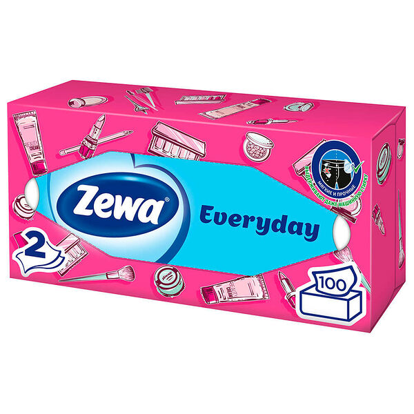 Салфетки Бумажные Косметические Zewa Everyday, 2 слоя, 100 шт