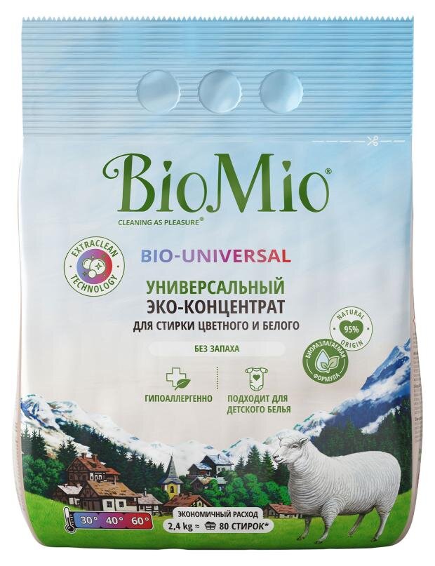 

Стиральный порошок BioMio универсальный для цветных и белых вещей, 2.4 кг