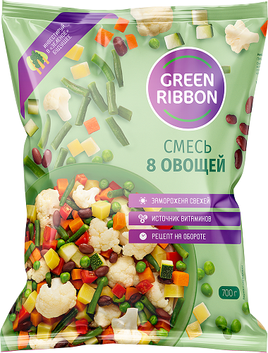 Смесь Green Ribbon 8 овощей замороженная 700 г