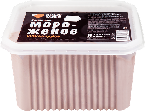 Мороженое ВЫБОР СЕМЬИ Сливочное шоколадное 8%, без змж, контейнер, 800г