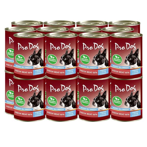 Корм для собак PRO DOG индейка, рис, цукини банка 400г (упаковка - 24 шт)