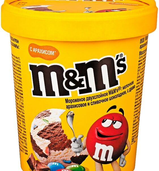 Мороженое M&Ms двухслойное молочное арахисовое и сливочно-шоколадное с драже 8% 295г