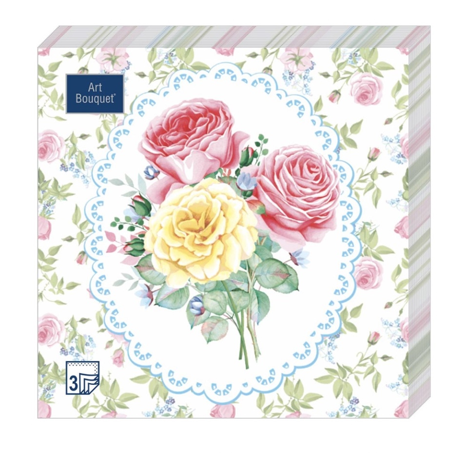 

Салфетки бумажные Art Bouquet 3сл, Розовый сад 33х33см, 20шт., Россия