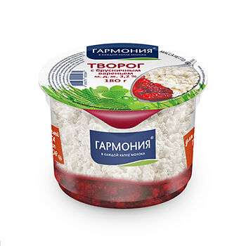 Творог Гармония с брусничным вареньем 3.2%, Бзмж