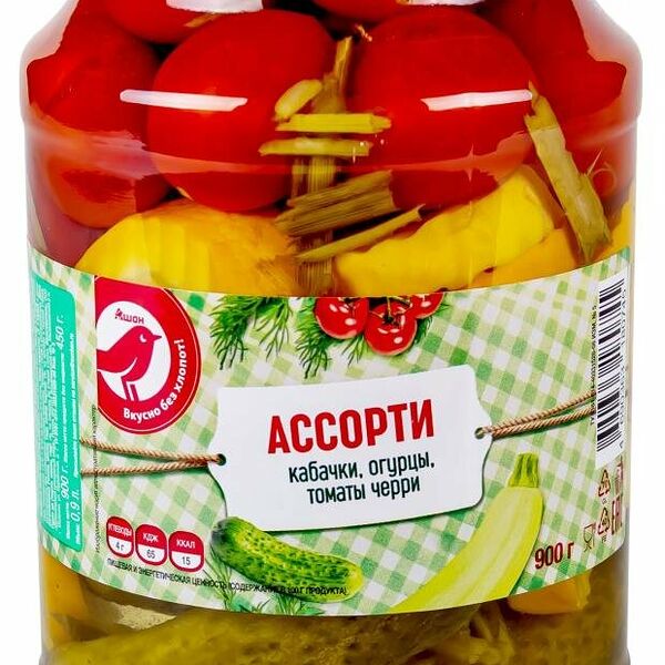 Ассорти овощное Ашан Красная птица маринованное с кабачками