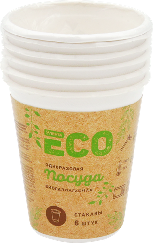 

Стакан одноразовый ЛЕНТА ECO 260мл, биоразлагаемый, 6шт