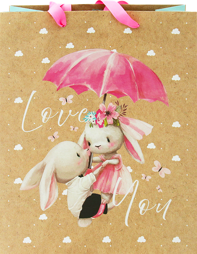 Пакет подарочный MESHU Люблю тебя, 26х32х12см, выборочный лак, крафт