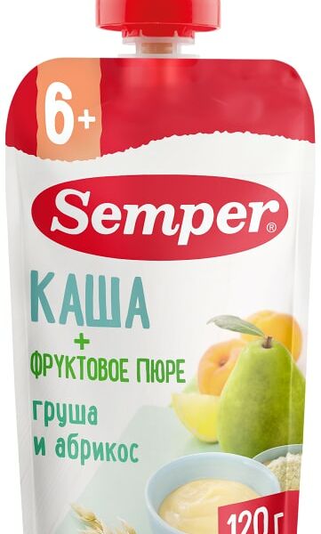 Пюре Semper Груша и Абрикос с кашей с 6 месяцев 120г