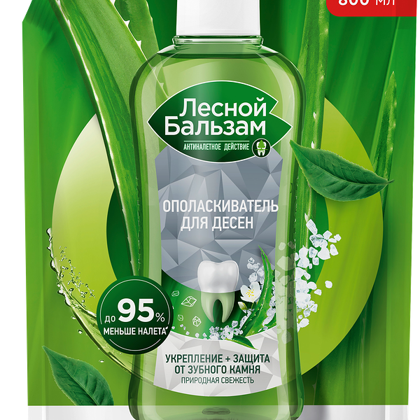 Ополаскиватель для полости рта Лесной Бальзам Природная свежесть с морской солью, алоэ и экстрактом белого чая, 800 мл