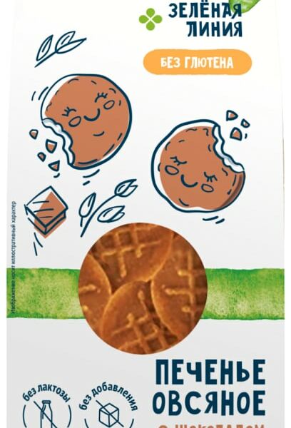 Печенье Зеленая Линия Овсяное с шоколадом 85г