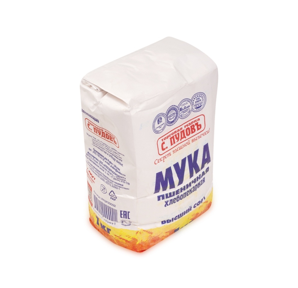 

Мука С.Пудовъ пшеничная хлебопекарная, высший сорт 1 кг