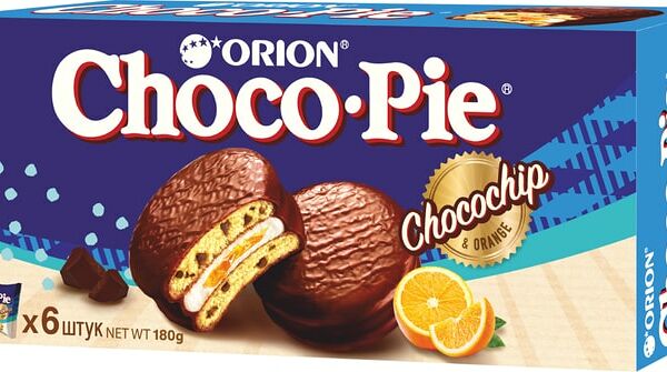 Пирожное Orion Choco Pie в глазури Апельсин и кусочки шоколада 180г