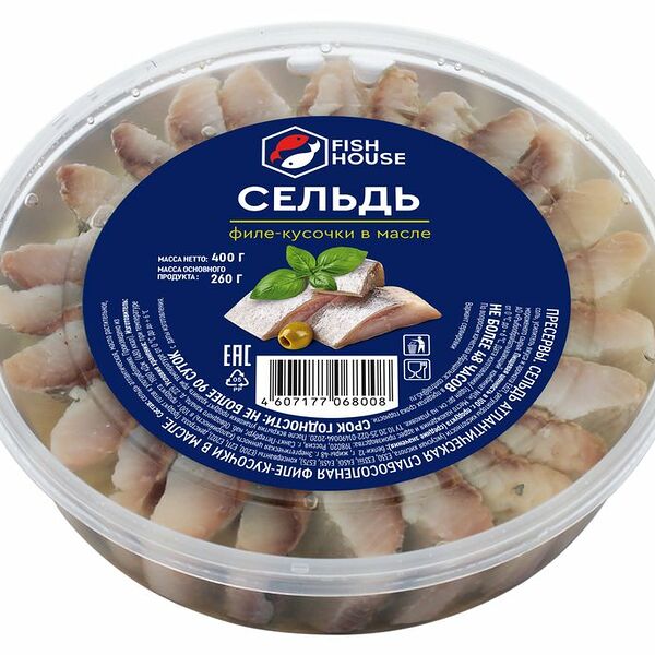 Сельдь Fish House слабосоленая филе-кусочки в масле 400г