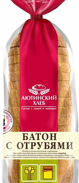 Батон Аютинский Хлеб пшеничный с отрубями нарезка, 440г
