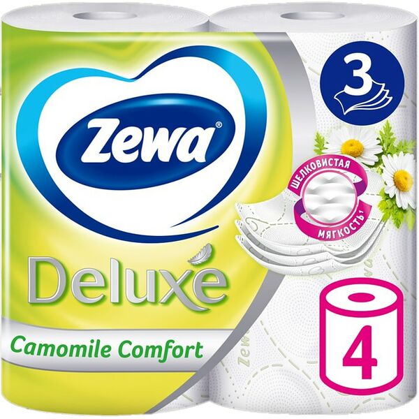 Туалетная бумага Zewa Deluxe Camomile Comfort 4 рулона 3 слоя