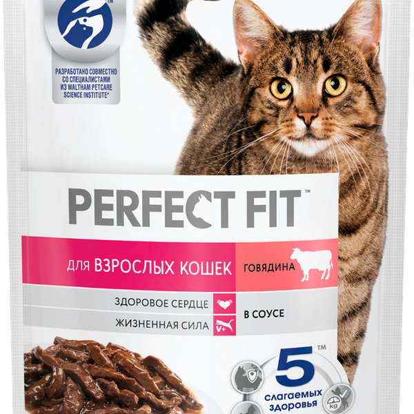 Влажный корм для кошек Perfect Fit полнорационный С говядиной в соусе