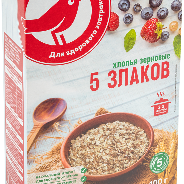 Хлопья АШАН Красная птица зерновые 5 злаков быстрого приготовления, 400 г