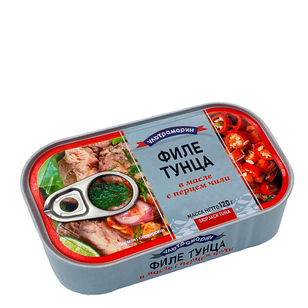 Тунец, филе в масле с перцем чили Ультрамарин, 120 г