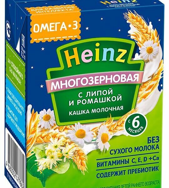 Каша жидкая молочная Heinz Многозерновая с липой и ромашкой, с 6 месяцев
