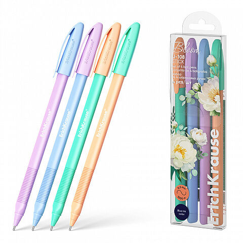 Ручка шариковая Erich Krause Stick Pastel Bloom U-108 1.0, 4 шт