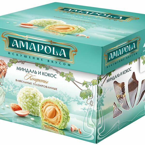 Конфеты вафельные глазированные Amapola Миндаль и кокос