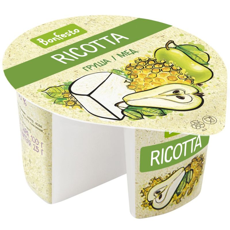 

Сыр мягкий Ricotta Bonfesto с грушей и медом 50 % 125г