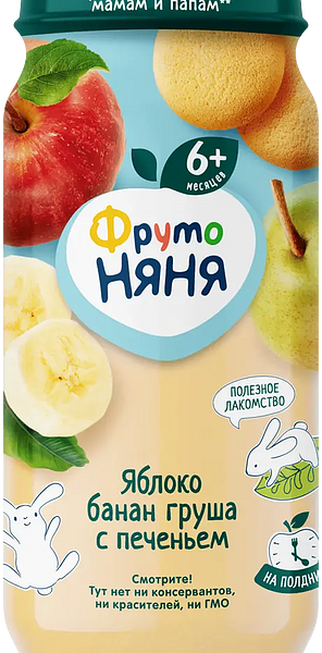 Пюре фруктовое ФрутоНяня Яблоко-банан-груша с печеньем с 6 месяцев 250г