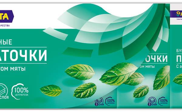 Платочки бумажные ЛЕНТА 3 слоя с ароматом мяты, 10шт
