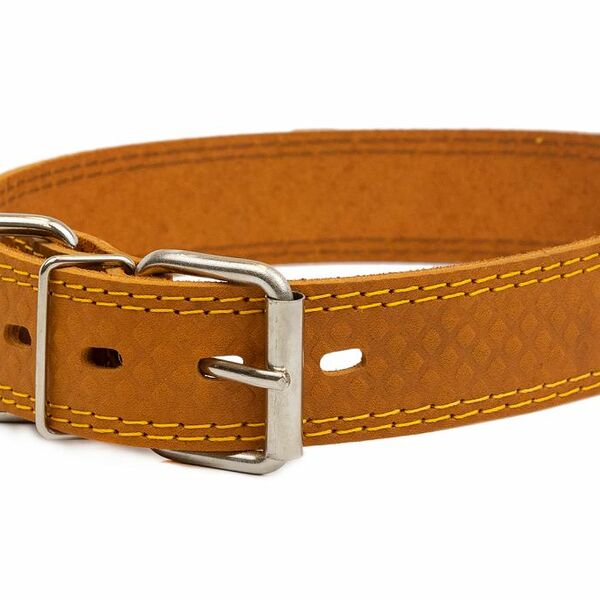 HOMEPET ошейник кожаный Ромбы 35мм х 51-61см простроченный с тиснением янтарь