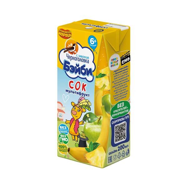 Детское питание Сок Черноголовка Бэйби 200мл Мультифрукт с 6мес
